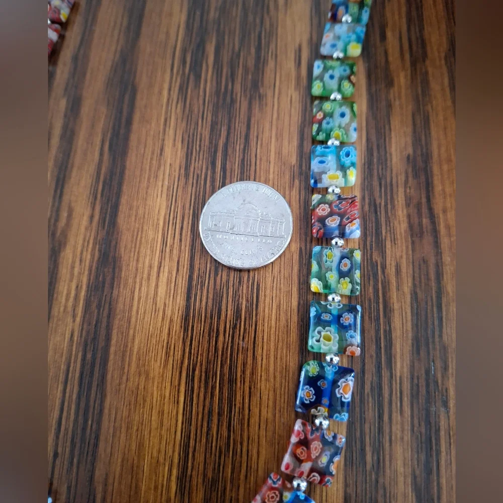 Necklace Italian Millefiori Floral Square Vintage Beads 20